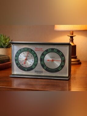 Vintage MCM Thermometer Hygrometer Navane Pharmaceutical Advertising Decor. BR
